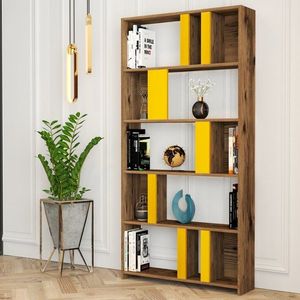 Knižnica Lima - Walnut, Yellow vyobraziť