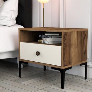 Nočný stolík Lizbon 533 - Walnut, Cream vyobraziť