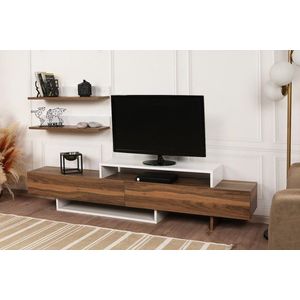 TV skrinka / Obývacia stena Nirvana - White, Teak vyobraziť