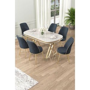 Dining Table & Chairs Set (7 Pieces) Lai - White, Gold, Anthracite vyobraziť