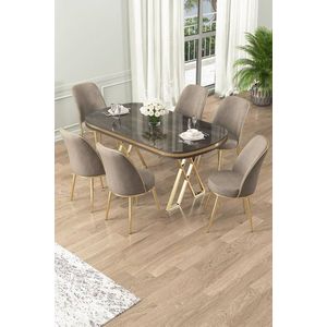 Dining Table & Chairs Set (7 Pieces) Lai - Anthracite, Gold, Cappuccino vyobraziť