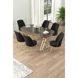 Dining Table & Chairs Set (7 Pieces) Lai - Anthracite, Gold, Black vyobraziť