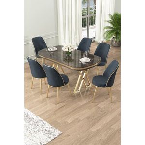 Dining Table & Chairs Set (7 Pieces) Lai - Anthracite, Gold vyobraziť