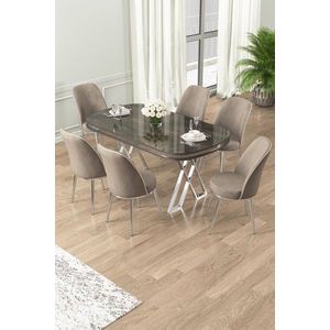 Dining Table & Chairs Set (7 Pieces) Lai - Anthracite, Chrome, Cappuccino vyobraziť