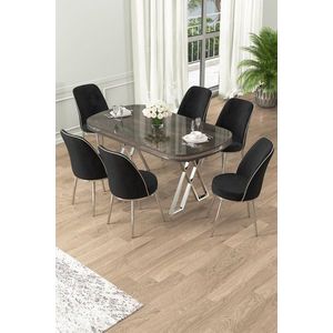 Dining Table & Chairs Set (7 Pieces) Lai - Anthracite, Chrome, Black vyobraziť