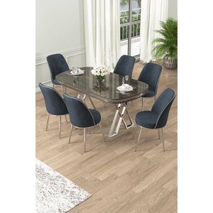 Dining Table & Chairs Set (7 Pieces) Lai - Anthracite, Chrome vyobraziť