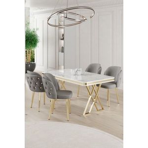 Dining Table & Chairs Set (5 Pieces) Rigel - White, Gold, Grey vyobraziť