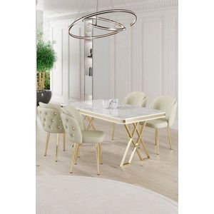 Dining Table & Chairs Set (5 Pieces) Rigel - White, Gold, Cream vyobraziť