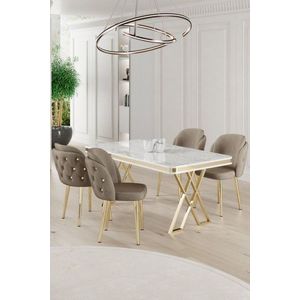 Dining Table & Chairs Set (5 Pieces) Rigel - White, Gold, Cappuccino vyobraziť