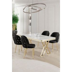 Dining Table & Chairs Set (5 Pieces) Rigel - White, Gold, Black vyobraziť