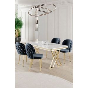 Dining Table & Chairs Set (5 Pieces) Rigel - White, Gold, Anthracite vyobraziť
