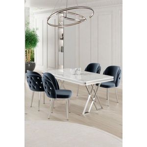 Dining Table & Chairs Set (5 Pieces) Rigel - White, Chrome, Anthracite vyobraziť