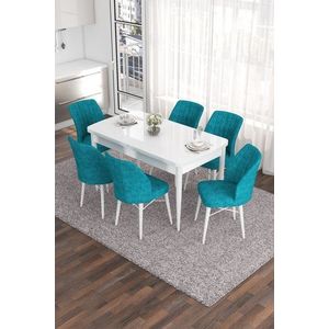 Extendable Dining Table & Chairs Set (7 Pieces) Eva - White, Turquoise vyobraziť