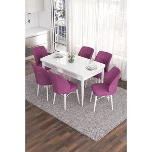 Extendable Dining Table & Chairs Set (7 Pieces) Eva - White, Purple vyobraziť