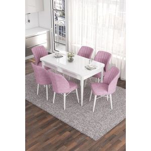 Extendable Dining Table & Chairs Set (7 Pieces) Eva - White, Pink vyobraziť