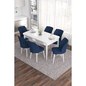 Extendable Dining Table & Chairs Set (7 Pieces) Eva - White, Navy Blue vyobraziť