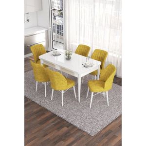 Extendable Dining Table & Chairs Set (7 Pieces) Eva - White, Mustard vyobraziť
