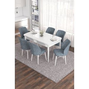 Extendable Dining Table & Chairs Set (7 Pieces) Eva - White, Grey vyobraziť