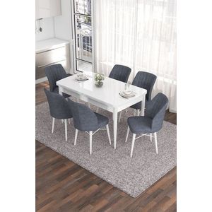Extendable Dining Table & Chairs Set (7 Pieces) Eva - White, Fume vyobraziť