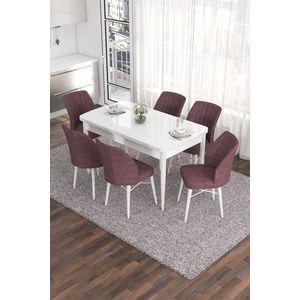 Extendable Dining Table & Chairs Set (7 Pieces) Eva - White, Dusty Rose vyobraziť