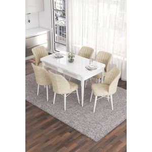 Extendable Dining Table & Chairs Set (7 Pieces) Eva - White, Cream vyobraziť