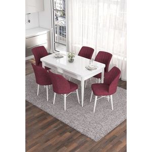 Extendable Dining Table & Chairs Set (7 Pieces) Eva - White, Burgundy vyobraziť