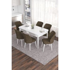 Extendable Dining Table & Chairs Set (7 Pieces) Eva - White, Brown vyobraziť