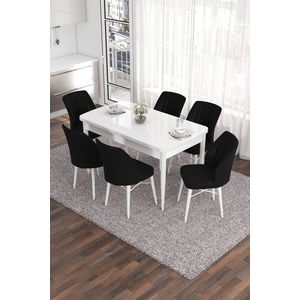 Extendable Dining Table & Chairs Set (7 Pieces) Eva - White, Black vyobraziť