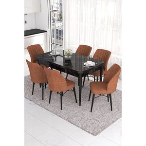 Extendable Dining Table & Chairs Set (7 Pieces) Eva - Black Marble, Tile Red vyobraziť
