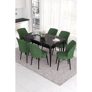 Extendable Dining Table & Chairs Set (7 Pieces) Eva - Black Marble, Khaki vyobraziť