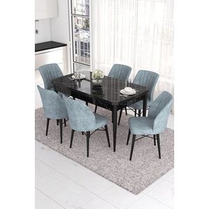 Extendable Dining Table & Chairs Set (7 Pieces) Eva - Black Marble, Grey vyobraziť
