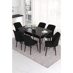 Extendable Dining Table & Chairs Set (7 Pieces) Eva - Black Marble, Black vyobraziť
