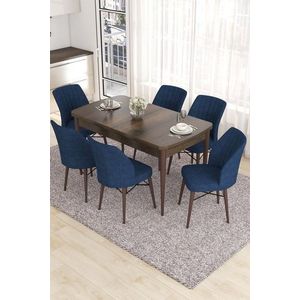 Extendable Dining Table & Chairs Set (7 Pieces) Eva - Baroque, Navy Blue vyobraziť