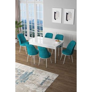 Extendable Dining Table & Chairs Set (7 Pieces) Zen - White, Turquoise vyobraziť