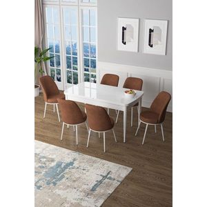 Extendable Dining Table & Chairs Set (7 Pieces) Zen - White, Tile Red vyobraziť