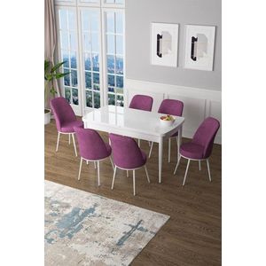 Extendable Dining Table & Chairs Set (7 Pieces) Zen - White, Purple vyobraziť