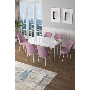 Extendable Dining Table & Chairs Set (7 Pieces) Zen - White, Pink vyobraziť