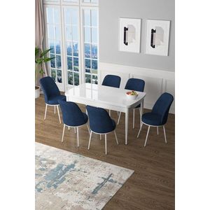Extendable Dining Table & Chairs Set (7 Pieces) Zen - White, Navy Blue vyobraziť