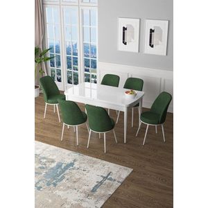 Extendable Dining Table & Chairs Set (7 Pieces) Zen - White, Khaki vyobraziť