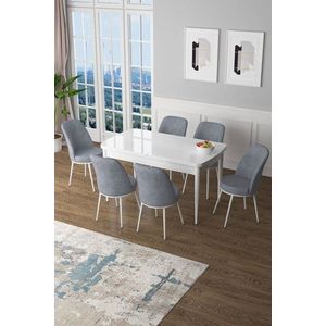 Extendable Dining Table & Chairs Set (7 Pieces) Zen - White, Grey vyobraziť