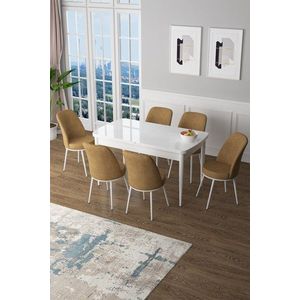 Extendable Dining Table & Chairs Set (7 Pieces) Zen - White, Cappuccino vyobraziť