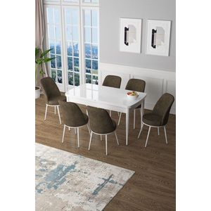 Extendable Dining Table & Chairs Set (7 Pieces) Zen - White, Brown vyobraziť