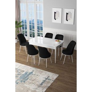 Extendable Dining Table & Chairs Set (7 Pieces) Zen - White, Black vyobraziť