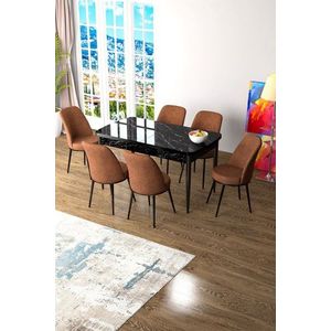 Extendable Dining Table & Chairs Set (7 Pieces) Zen - Black Marble, Tile Red vyobraziť