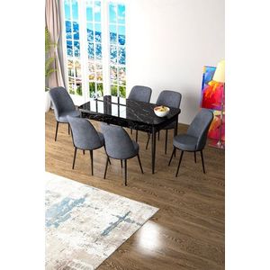 Extendable Dining Table & Chairs Set (7 Pieces) Zen - Black Marble, Fume vyobraziť
