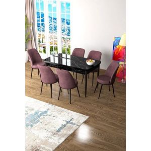 Extendable Dining Table & Chairs Set (7 Pieces) Zen - Black Marble, Dusty Rose vyobraziť