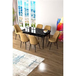 Extendable Dining Table & Chairs Set (7 Pieces) Zen - Black Marble, Cappuccino vyobraziť