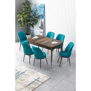 Extendable Dining Table & Chairs Set (7 Pieces) Zen - Baroque, Turquoise vyobraziť