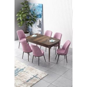 Extendable Dining Table & Chairs Set (7 Pieces) Zen - Baroque, Pink vyobraziť
