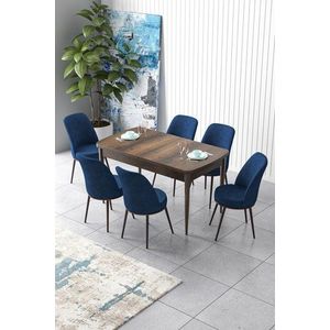 Extendable Dining Table & Chairs Set (7 Pieces) Zen - Baroque, Navy Blue vyobraziť